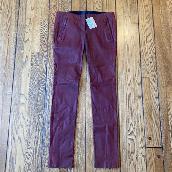 A.L.C. Stretch Raptor Leather Stefan Red / Black Pants Stripe Zipper Women's 8 - Picture 2 of 16